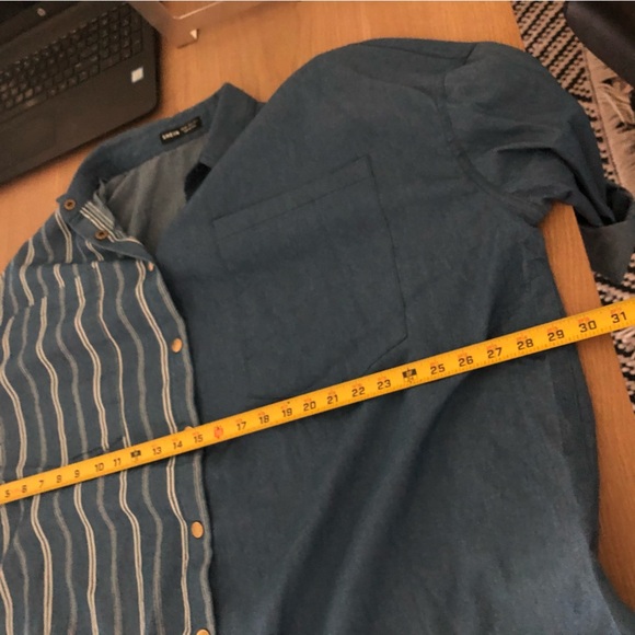Shein|Oversized button down chambray top, striped & solid—asymmetrical hem•••XXL - Picture 13 of 14